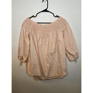 Pomander Place Shirt Womens Medium Pink Off Shoulder Smocked Peasant Top Blouse